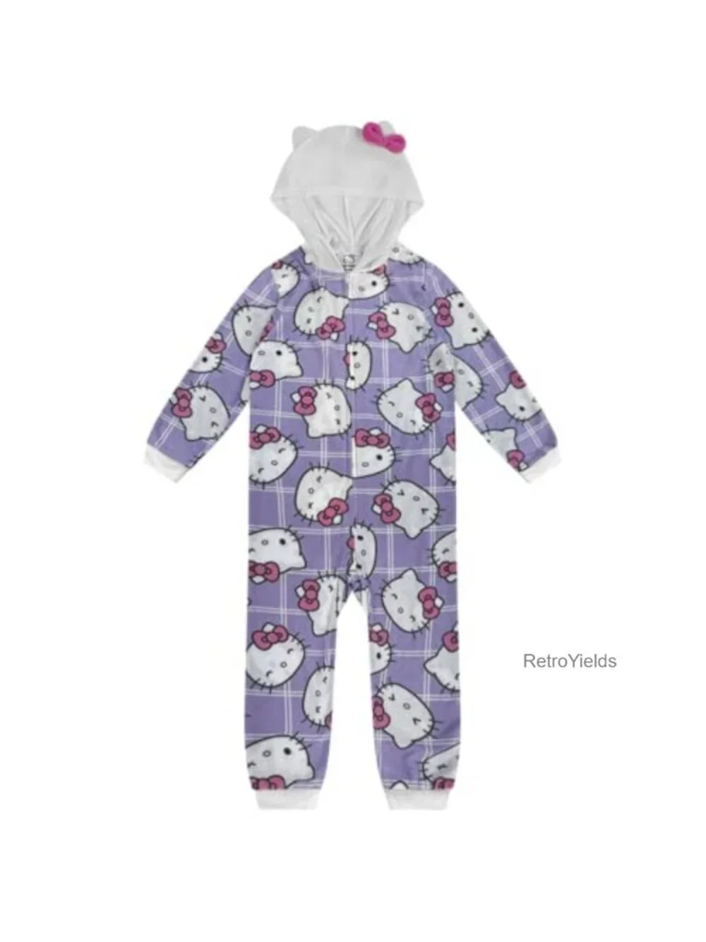 Hello Kitty Girls Onesie Long Sleeve Zip Up Hooded Pajama Sleeper Costume
